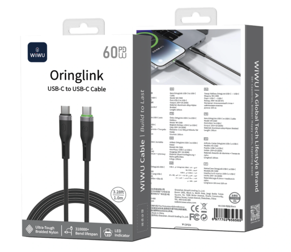 WiWU Wi-C069 USB-C to USB-C Cable 60W PD Fast Charging 20V 3A Type-C to C